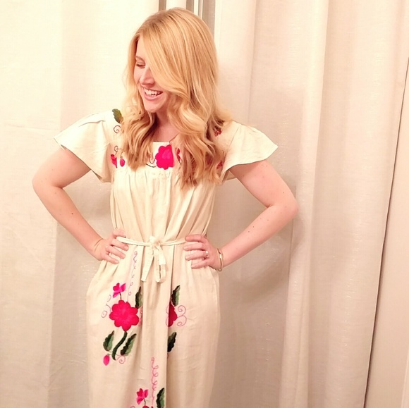 SOLD Vintage Handmade Embroidered Maxi Dress - Picture 1 of 8